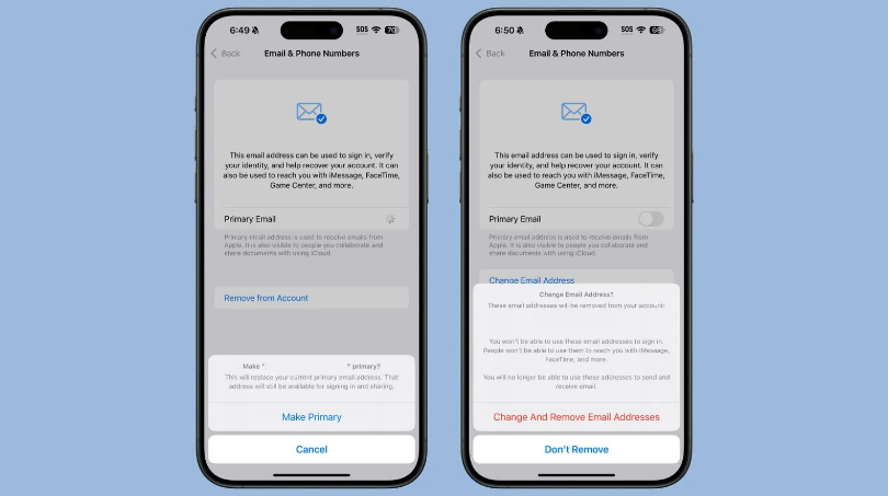海淀苹果手机维修分享苹果 iOS 18.1 支持设置“主要”邮箱地址并更改 iCloud 邮箱 